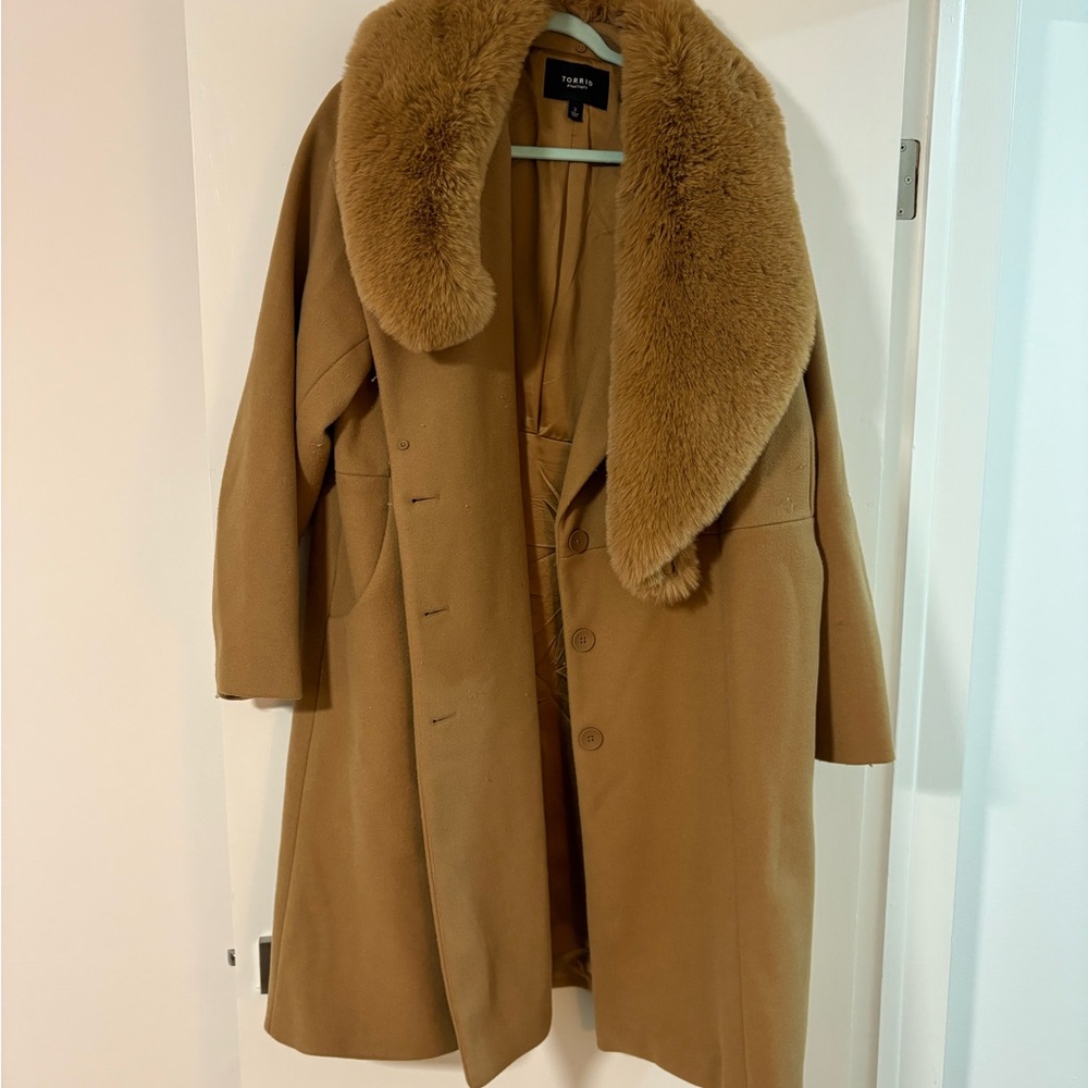 Torrid Camel Coat with Faux Fur Collar